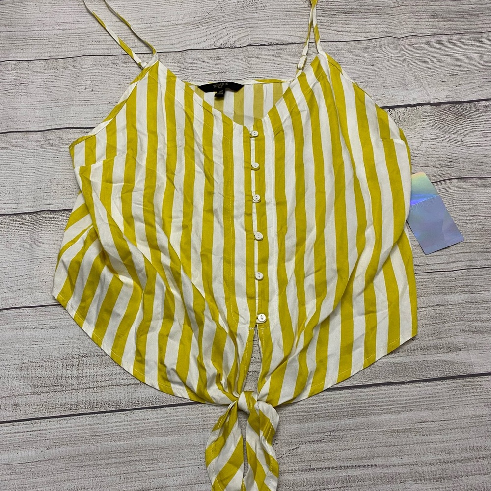 tresics yellow striped tank top tie front Women’s Size Large NWT